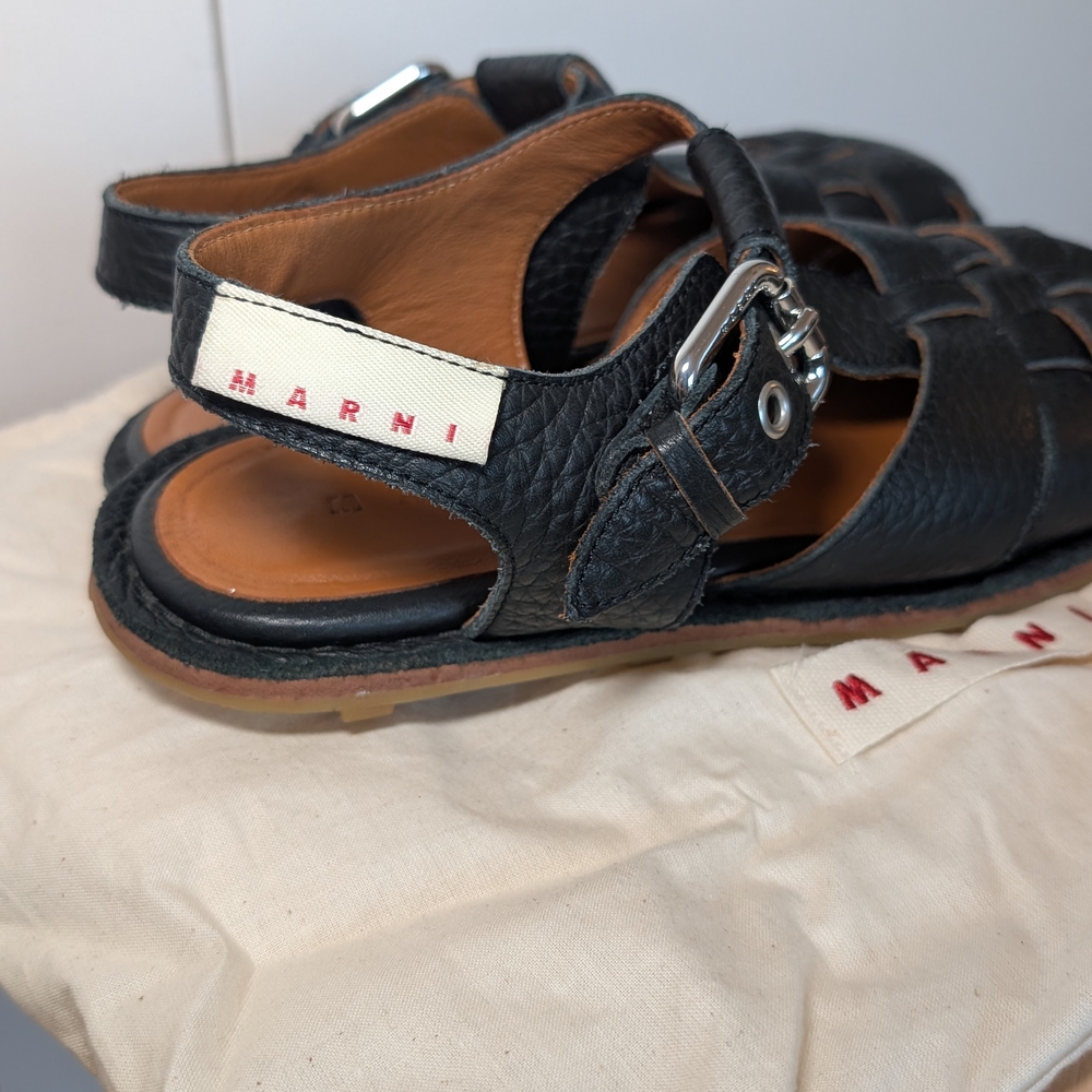 Marni Black Grained Leather Fisherman Sandals - Picture 3 of 5